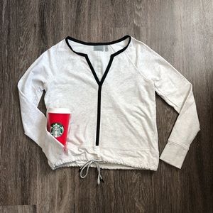 Athleta White Long Sleeve Top with Black Trim